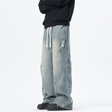 主推【S-4XL】现货！牛仔裤男水洗直筒工装裤A080-8208-P65控88，男装牛仔裤，电商A080
