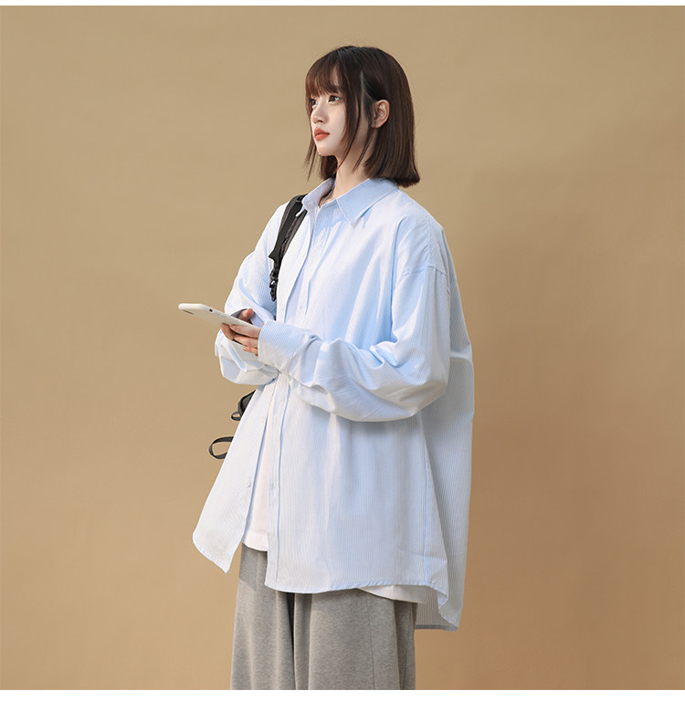 ins潮牌春秋季日系新款休闲长袖衬衫男女简约日系学院上衣外套,女装衬衫,星座710