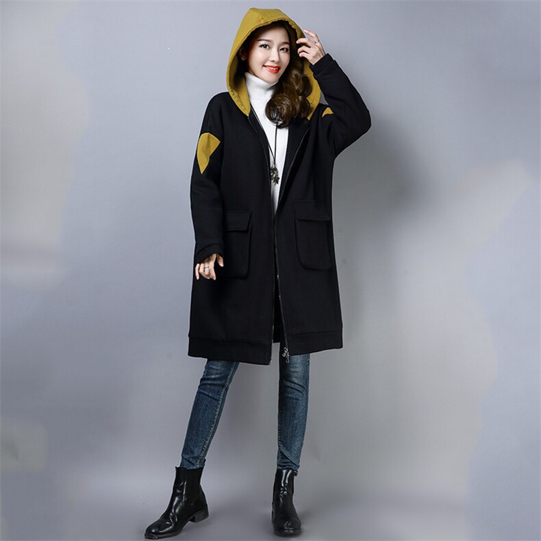 棉服连帽棉长袖加厚拉链口袋排扣中长款拼接,女装棉衣/棉服,叶笙衣