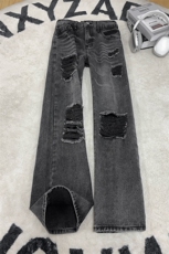 B221美式ins高街暗黑宽松直筒破洞牛仔裤LK25499-特P45控78，男装牛仔裤，电商B221