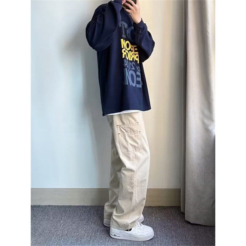 春季日系休闲工装裤口袋宽松直筒时尚长裤 网图 K4541-P40图片