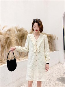 秋冬韩版针织蕾丝连衣裙,女装连衣裙,荷塘月色