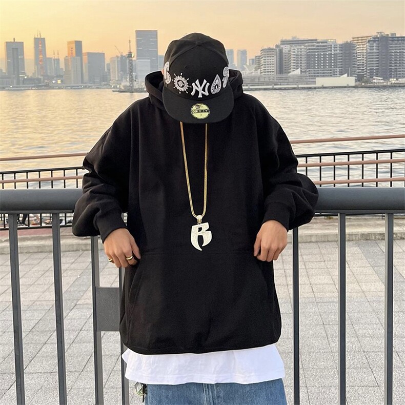 抖音得物高品质二开25年秋冬重磅曼巴棉美式宽松连帽纯色卫衣Y99,男装卫衣,电商A486