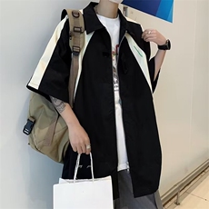 翻领撞色短袖衬衫双拉链五分袖CS42，男装衬衫，星座1116A-1（原606A）