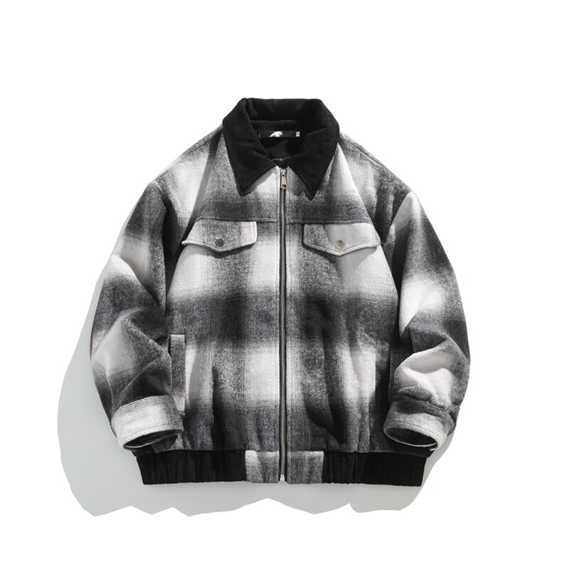 2025秋新毛呢格子撞色翻领夹克外套男港风705-1-W8822-P80控110，男装夹克，星座705-1