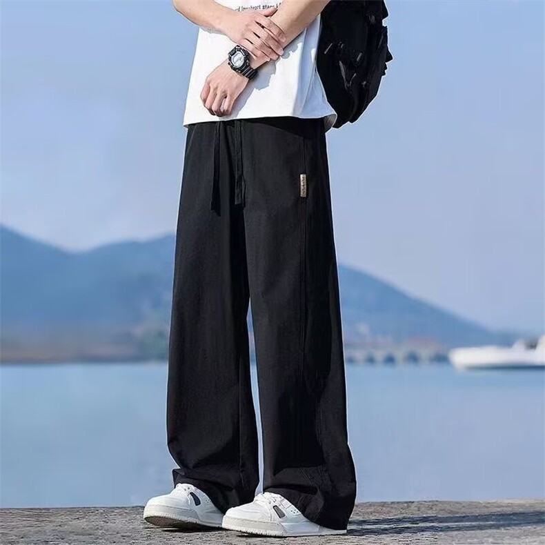 夏季薄款裤子男2025新款潮牌宽松直筒长裤冰丝垂感阔腿运动休,男装休闲裤,星座218-1（原230）