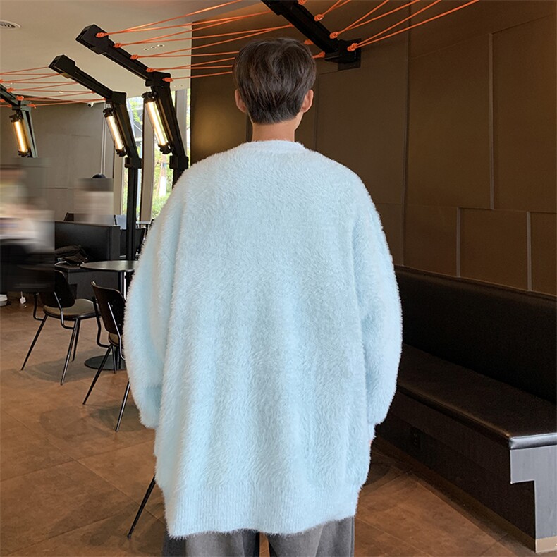 美式复古多色水貂毛软糯v领针织开衫男女情侣秋慵懒毛衣外套,男装针织衫/毛衣,星座410-7