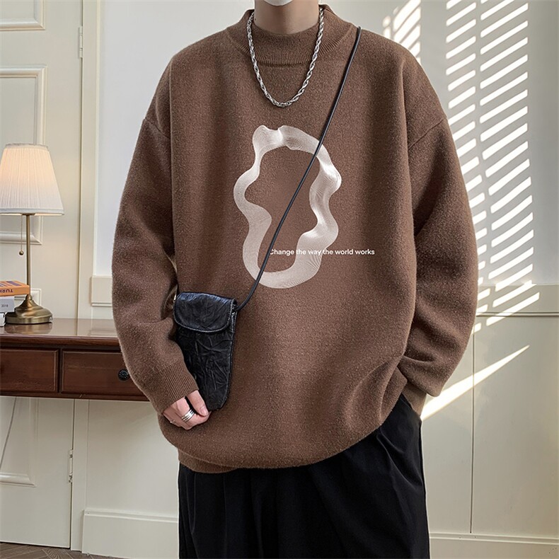 半高领毛衣男大码胖子针织衫毛线衣M18390-P45加绒款-P65,男装针织衫/毛衣,电商A040