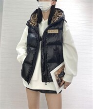 帽子拼豹纹马甲，女装马甲，别无选择