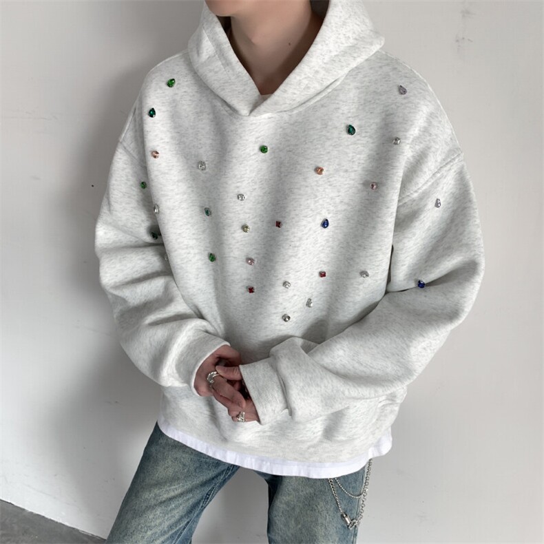 春季高级感美式手工缝彩钻卫衣男套头连帽衫WY5223P90,男装卫衣,星座512-1（原513-3）