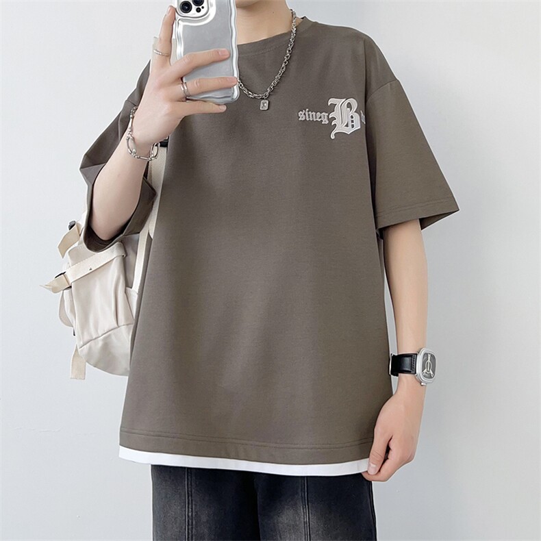 冰氧仿棉短袖港风白墙夏季休闲百搭刺绣纯色男上衣TC3149-P22控48,男装T恤,星座717