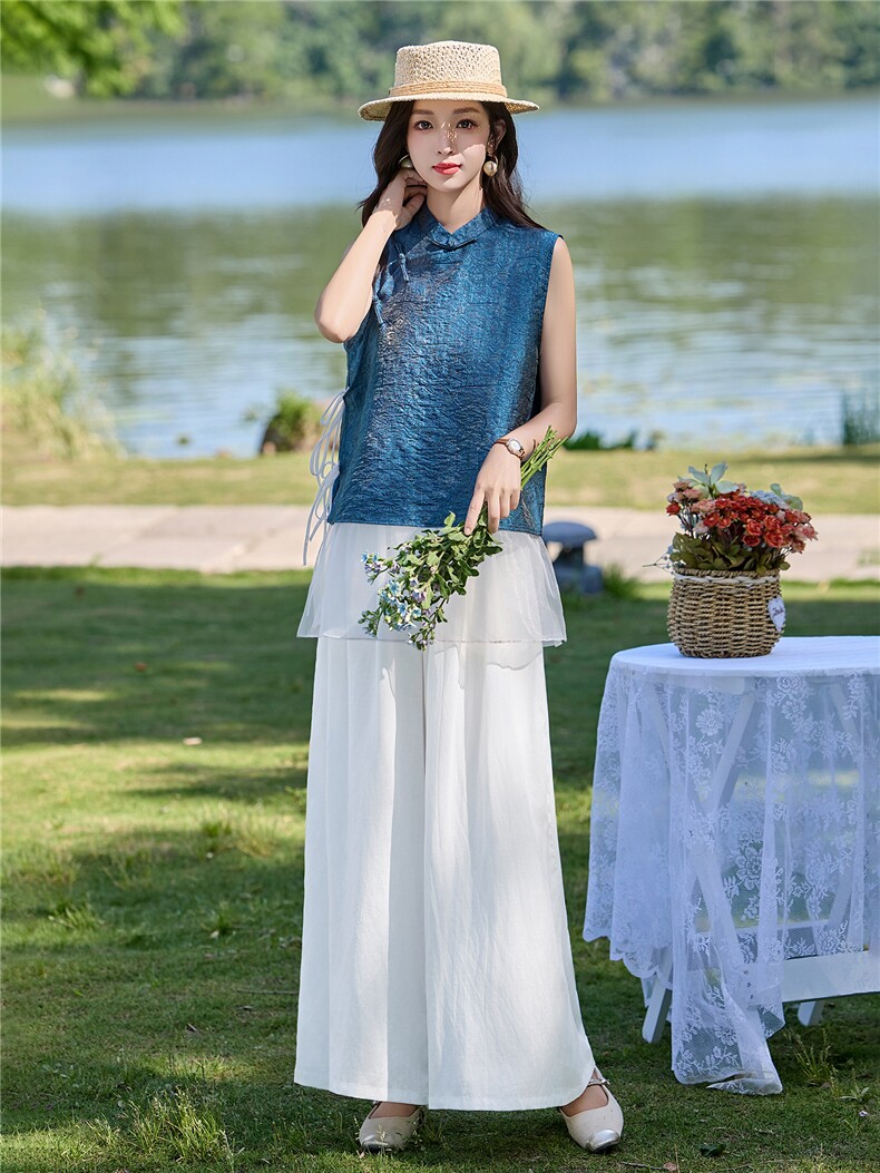 现货2026年夏季新中式上衣麻料阔腿裤子，可分开卖,女装套装/套裙,艾仟回(原伊仟回)