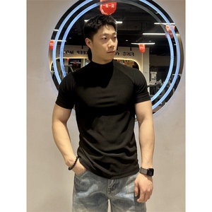 eme同款正肩小高领显瘦短袖T恤 聚酯纤维310A-4-T92-特批20图片