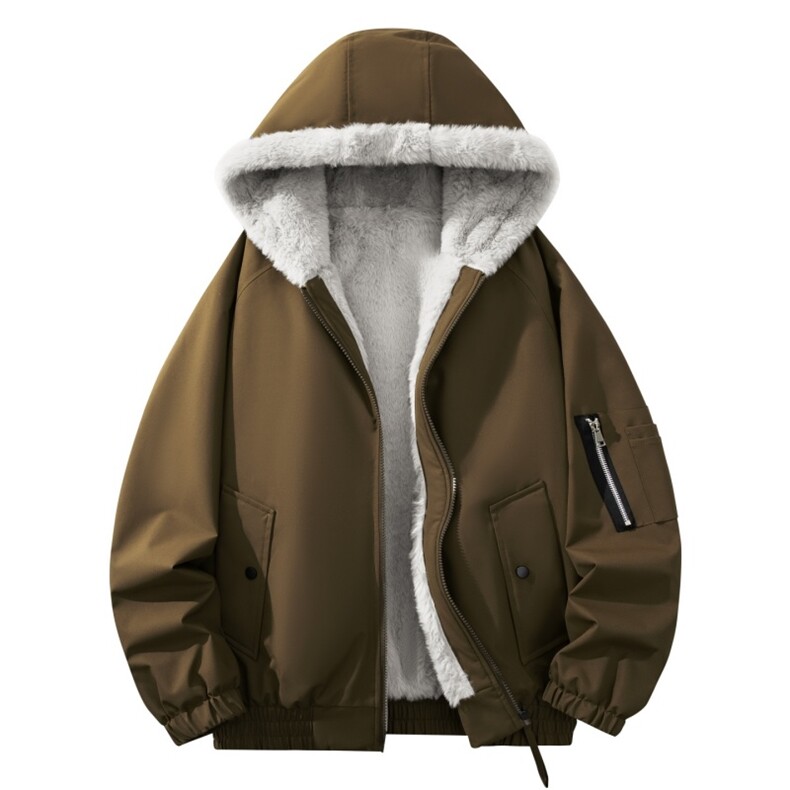 自家图有视频加绒毛领棉衣冬季新款雕宽松连帽派克棉服M2555p88，男装棉衣，电商D315