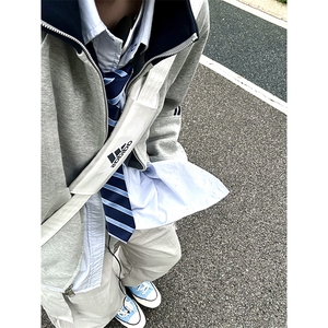 抖音得物高品质 美式高街重磅结构设计拼接织带立领卫衣外套 CM42图片