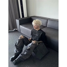夏季薄款美式高街微喇破洞牛仔裤男宽松直筒oversize极度破坏高级，男装牛仔裤，星座506A