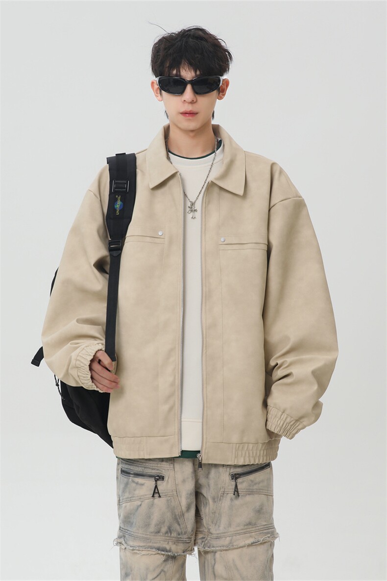 PU皮工装翻领夹克2025秋季痞帅潮流二开外套XZ301b-2-JK2591P75,男装夹克,星座301B-2（原A443-1）