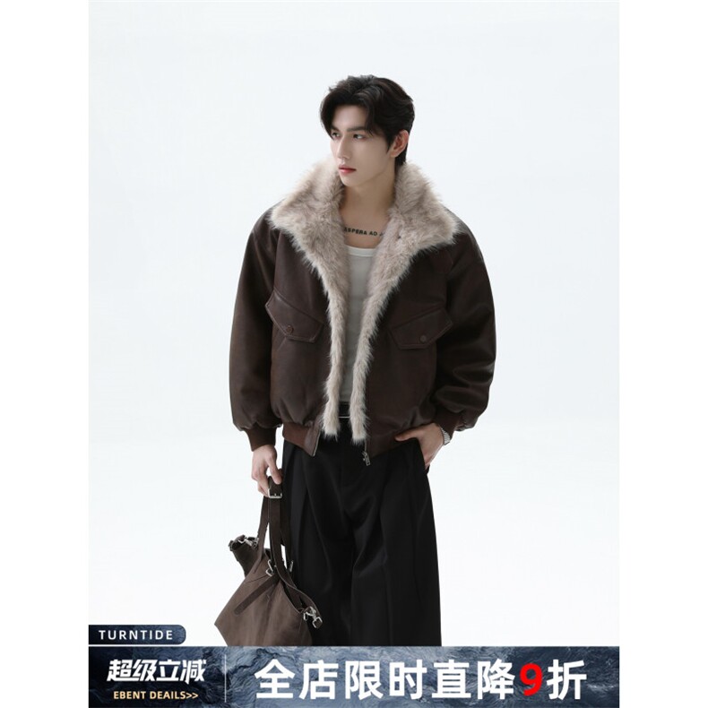 1506-1/MS50341/P114美式覆古座山雕毛领皮面棉服加厚保暖短款，男装棉衣，星座1506-1