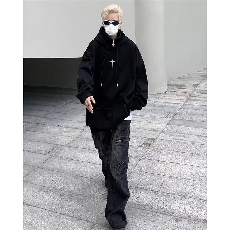 高领连帽卫衣男春秋冬季潮牌设计感宽松半拉链外套EG107/P55,女装短外套,星座506
