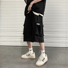 潮牌港风宽松直筒七分裤男韩版工装夏季百搭大口袋短裤D873-P30，男装休闲裤，星座1008-1