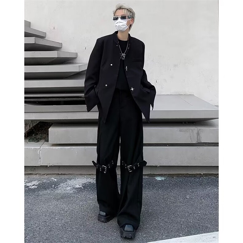 金属扣垫肩中山西装男韩版潮流个性帅2025秋冬季ins外套W5186-P61,男装西服套装,星座412
