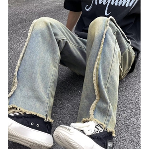 复古牛仔裤男毛边高街vibe美式潮牌冬季直筒阔腿裤子 NC1611图片