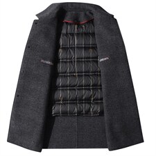 S3816冬季双面呢落肩袖中长款羽绒可脱卸款韩版毛呢外套P420,男装毛呢大衣,电商B360