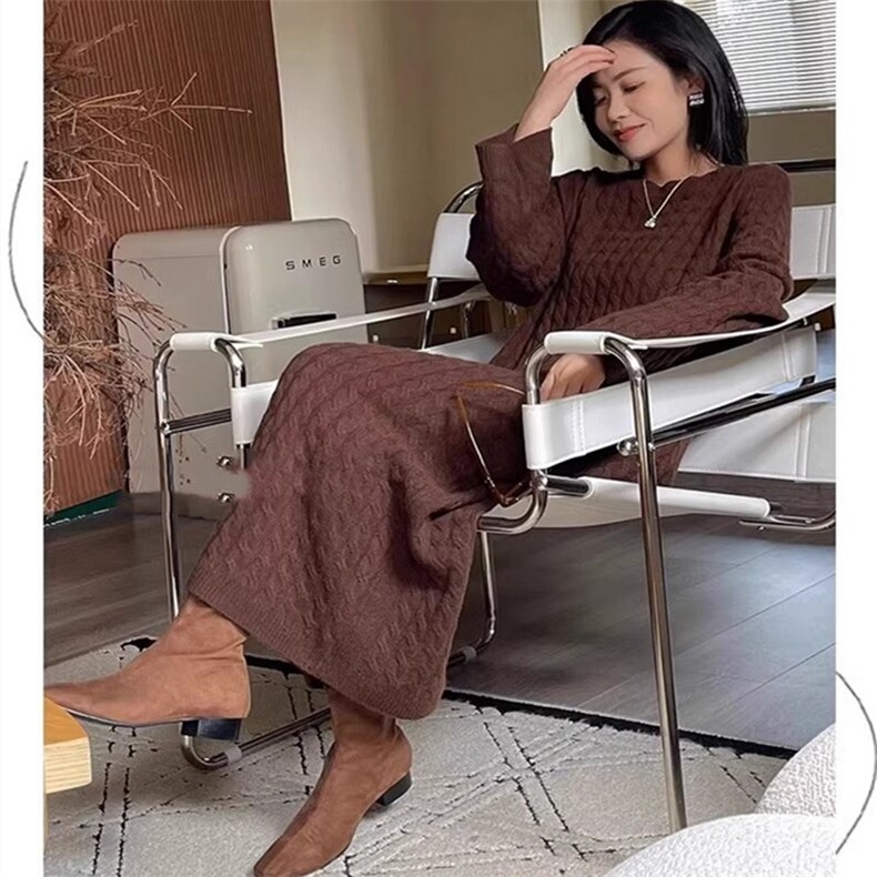 时尚百搭秋冬保暖高级感毛衣连衣裙休闲风,女装连衣裙,珍珑羊绒