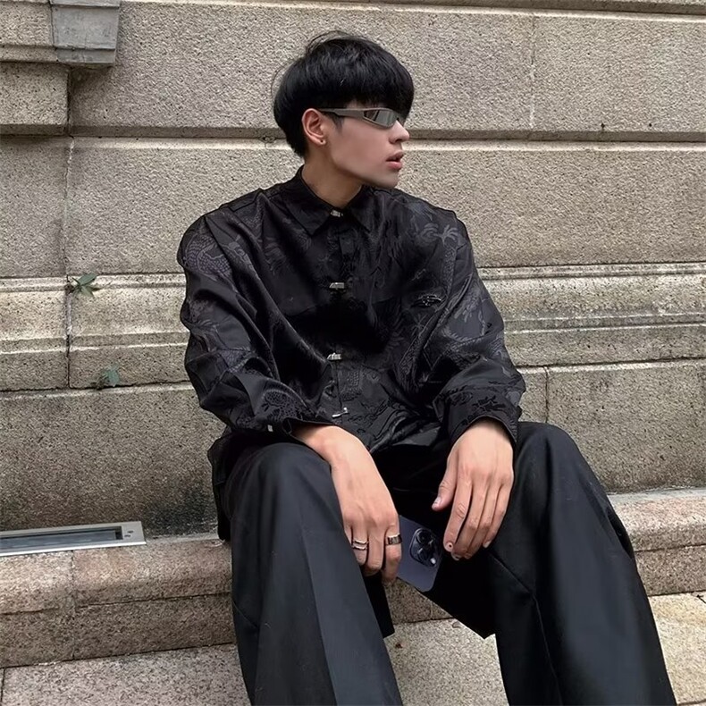新中式风龙纹刺绣衬衫男冰丝垂感衬衣山本耀司外套CY373-P58,男装衬衫,星座412
