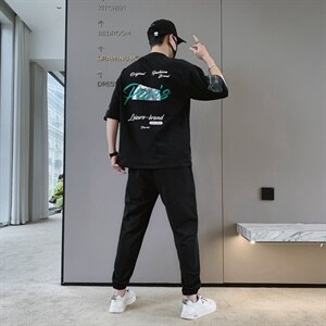 2023夏季新款潮流韩版宽松休闲T恤套装青少年时尚男装F306P68图片