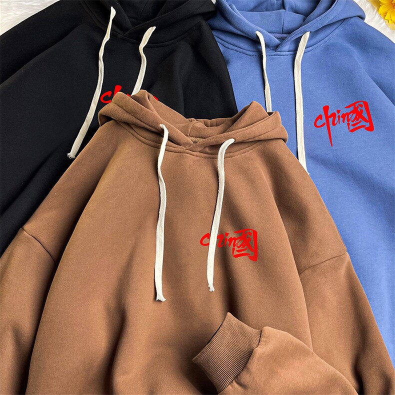 WY2276-P35加绒款-P40纯棉连帽卫衣男大码运动帽衫宽松薄,男装卫衣,电商A040