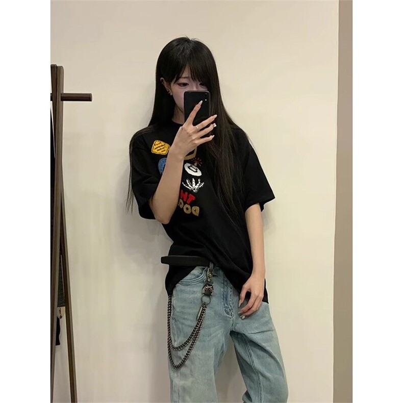 DX698HH-特P35美式字母刺绣重磅短袖t恤男女款夏季,男装T恤,星座1007（原301D）