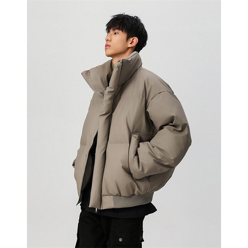 现货5W件冬季三防重磅硬挺boxy短款羽绒立领PU皮棉衣外套加厚棉服，男装棉衣，电商A486