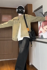 港风宽松泥黄色夹克外套牛仔衣男A14-P75，男装工装外套，电商D312-1