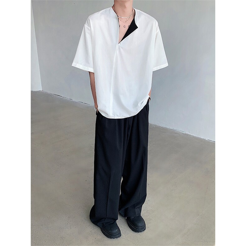 25夏季新中式撞色丝光设计感醋酸老钱风丝滑冰丝短袖T恤DX142-p58,男装T恤,电商B288