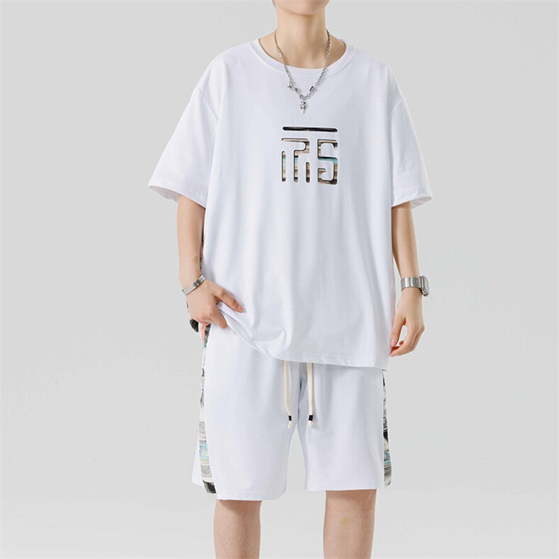 青少年夏季2025短T短裤一套潮牌帅气休闲套装XZ301b-2-TZ16TP38,男装T恤,星座301B-2（原A443-1）