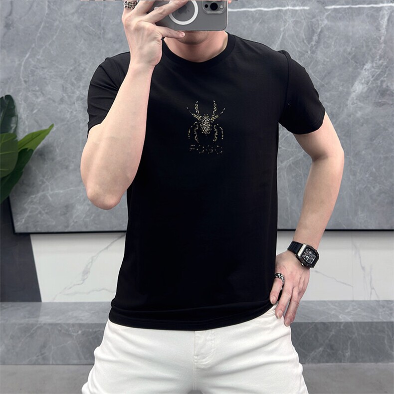 新款高品质短袖上衣燙钻百搭款休闲圆领T恤大码简欧A-760-P48，男装T恤，电商A227B（原钱塘4066-1）