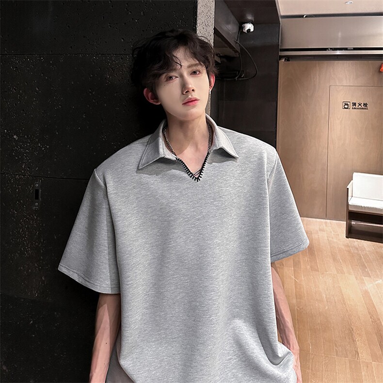 辑线垫肩重磅设计夏季V短袖翻领Polo衫美式T恤918P42,男装Polo衫,电商A458A