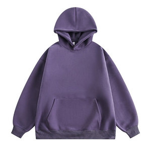 无帽绳版二开 秋冬美式高街重磅曼巴棉纯色连帽卫衣外套 X056图片