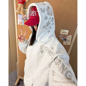 字母印花连帽休闲卫衣男女刺绣春秋宽松设计感小众上衣WH02