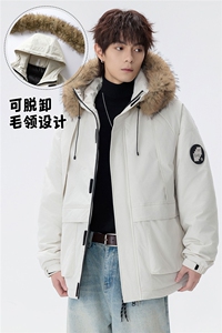 座山雕派克棉服男女同款貉子毛加厚外套图片