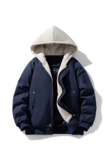 !潮流冬季连帽拉链加绒加厚棉衣情侣撞色棉服外套MY5567-P78，男装棉衣，星座610B-1
