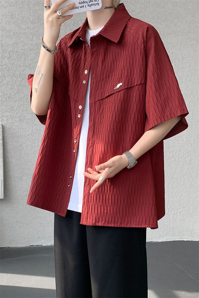 CS1140特-特批40控78肌理纹oversize宽松情侣短袖短袖大码衬衫,男装T恤,电商A059