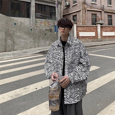 秋装港风斑马纹衬衫长袖男衬衣潮流宽松上衣外套DX165P45控58，男装衬衫，电商B413-1