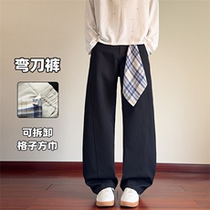2026春季新款解构可拆卸格子方巾弯刀裤男K6725特P35建议零售价88，男装休闲裤，电商A001