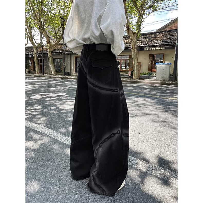 美式复古牛仔裤男秋冬新款垂感宽松工装拼接直筒阔腿裤RK3237-P56,男装牛仔裤,星座412-3