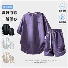 夏季美式潮牌发泡印花短袖T恤休闲短裤两件套装TZ888115特P45控88，男装牛仔裤，电商A309