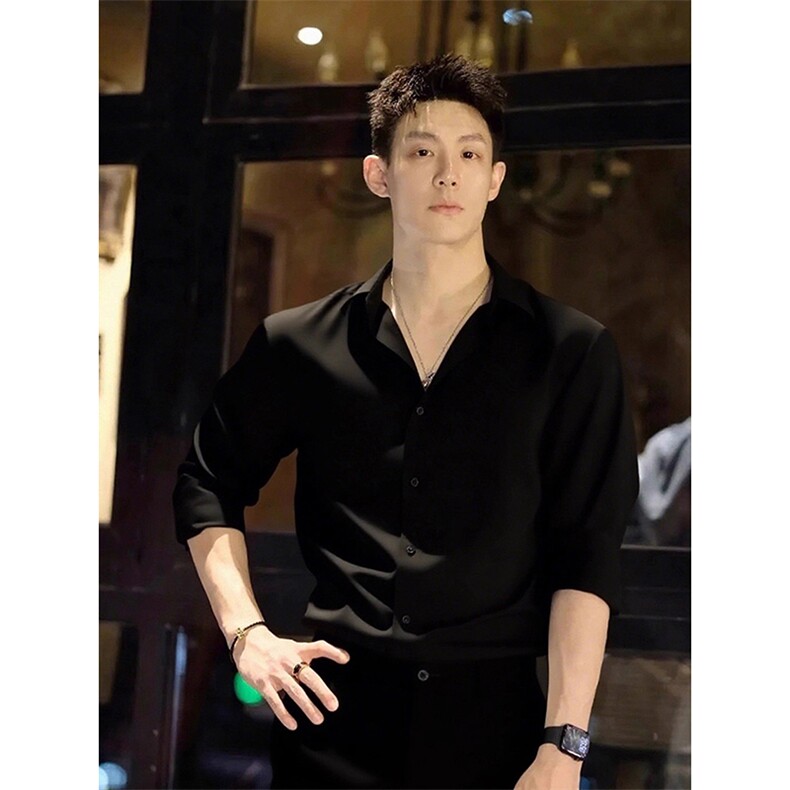 抖音得物品质二开26春装中性风冰丝休闲长袖衬衣垂感宽松上衣W88,男装衬衫,电商A486
