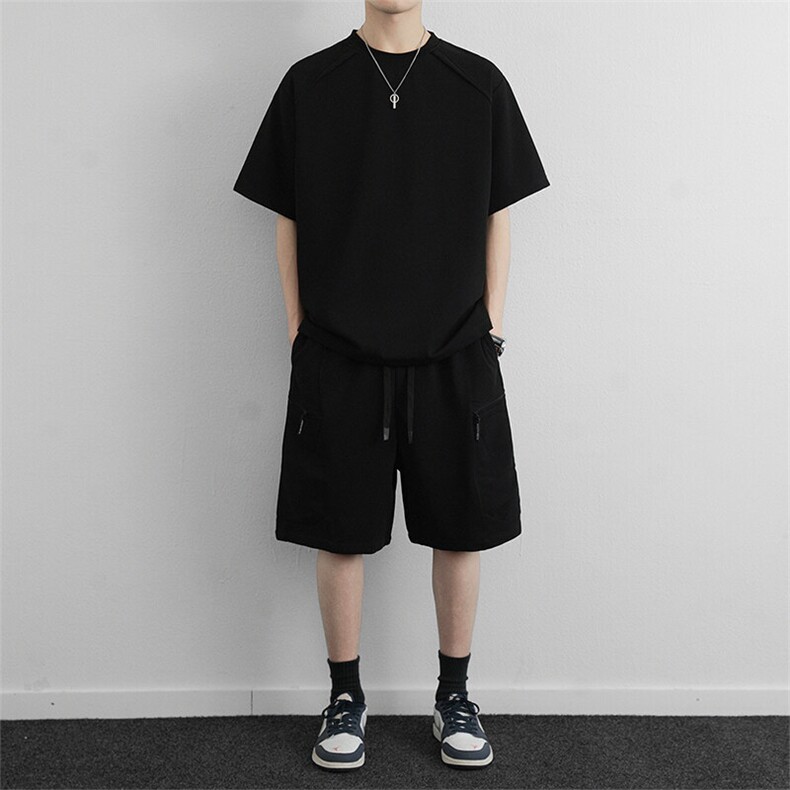 高端时尚休闲套装2026新款夏季工装短裤休闲运动服两件套男装,男装休闲套装,星座914