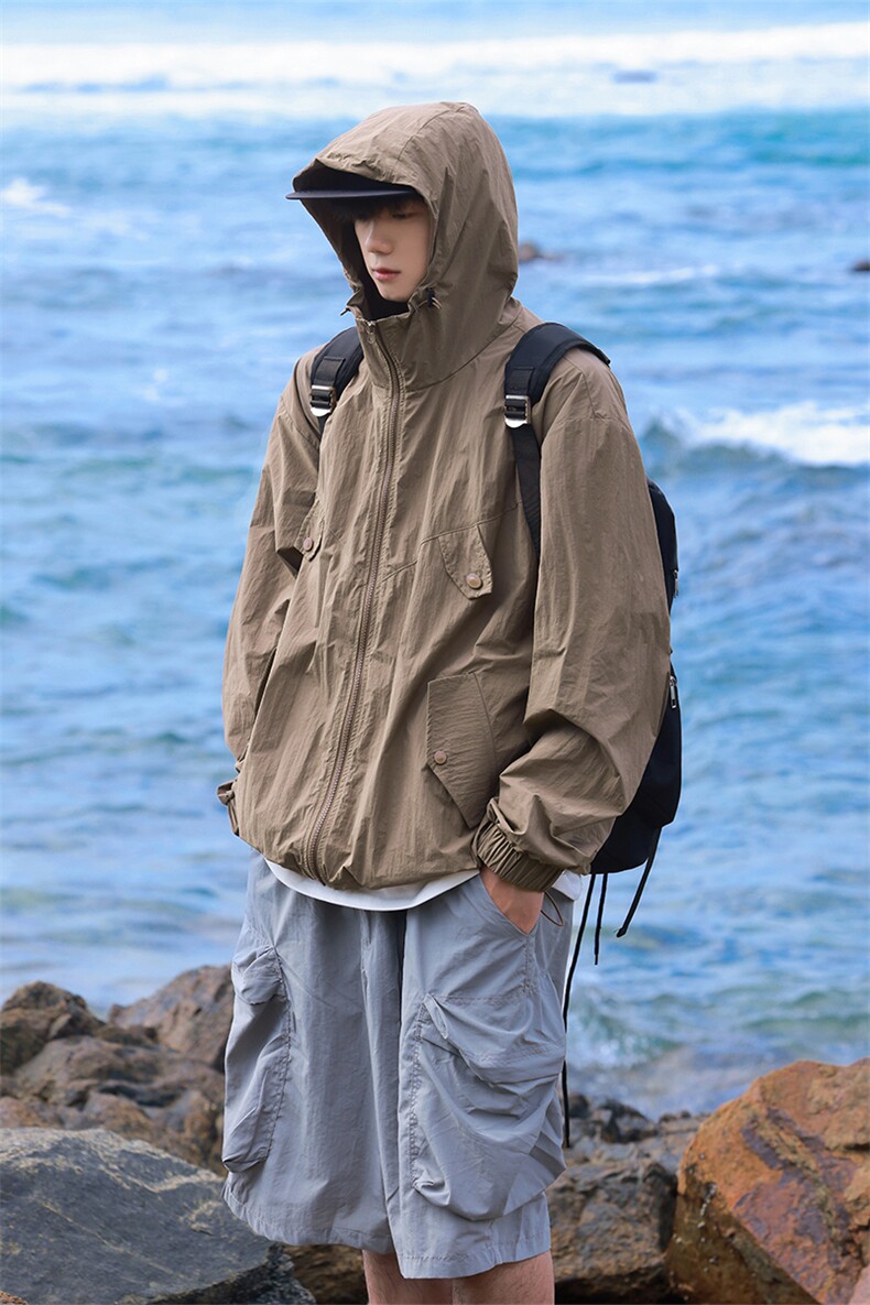 【UPF50+防晒衣】X2380-TP45控价78夏季2024轻薄宽松连帽防晒服,男装夹克,电商A102-1